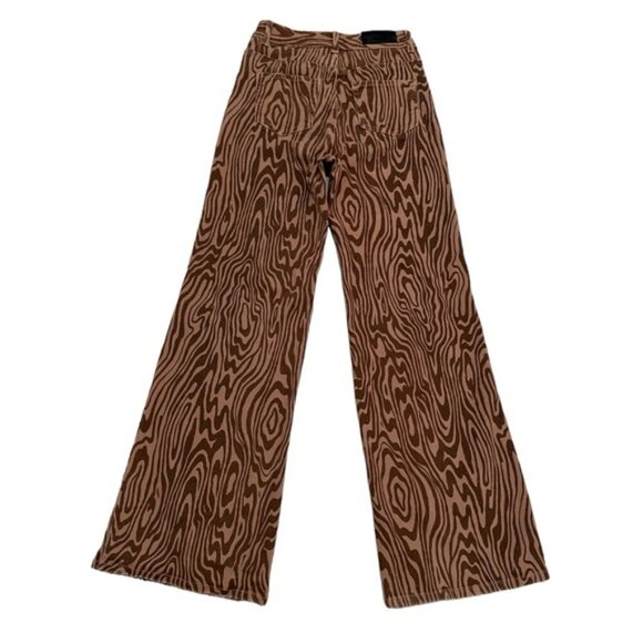 Poster Girl Brown Swirl Print Wide Leg Pants Retro 70s Statement Jeans Size Med - Picture 4 of 9